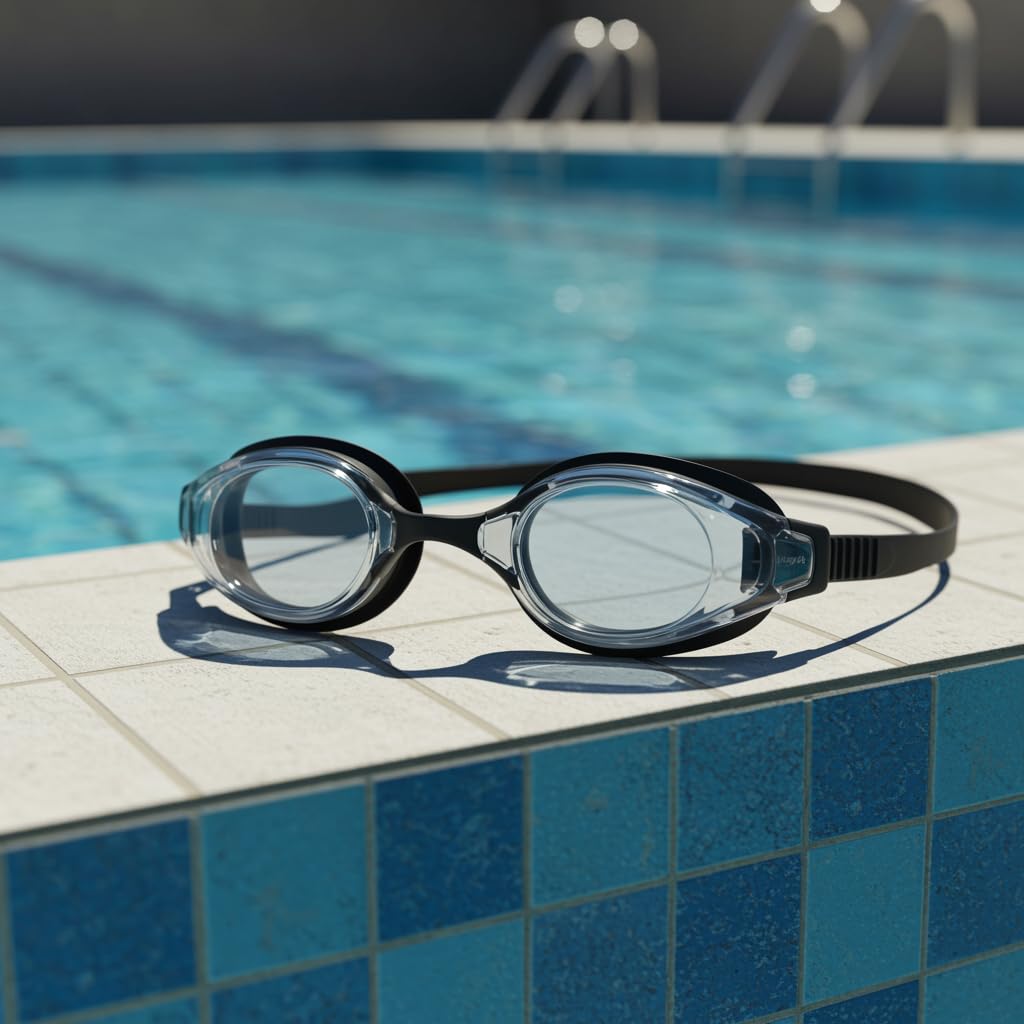 l&j Optische Performance-Schwimmbrille mit positiven und negativen Dioptrien für Damen und Herren – austauschbare abgestufte Gläser – kratzfest und beschlagfrei – weiches Silikon, hohe Sichtbarkeit