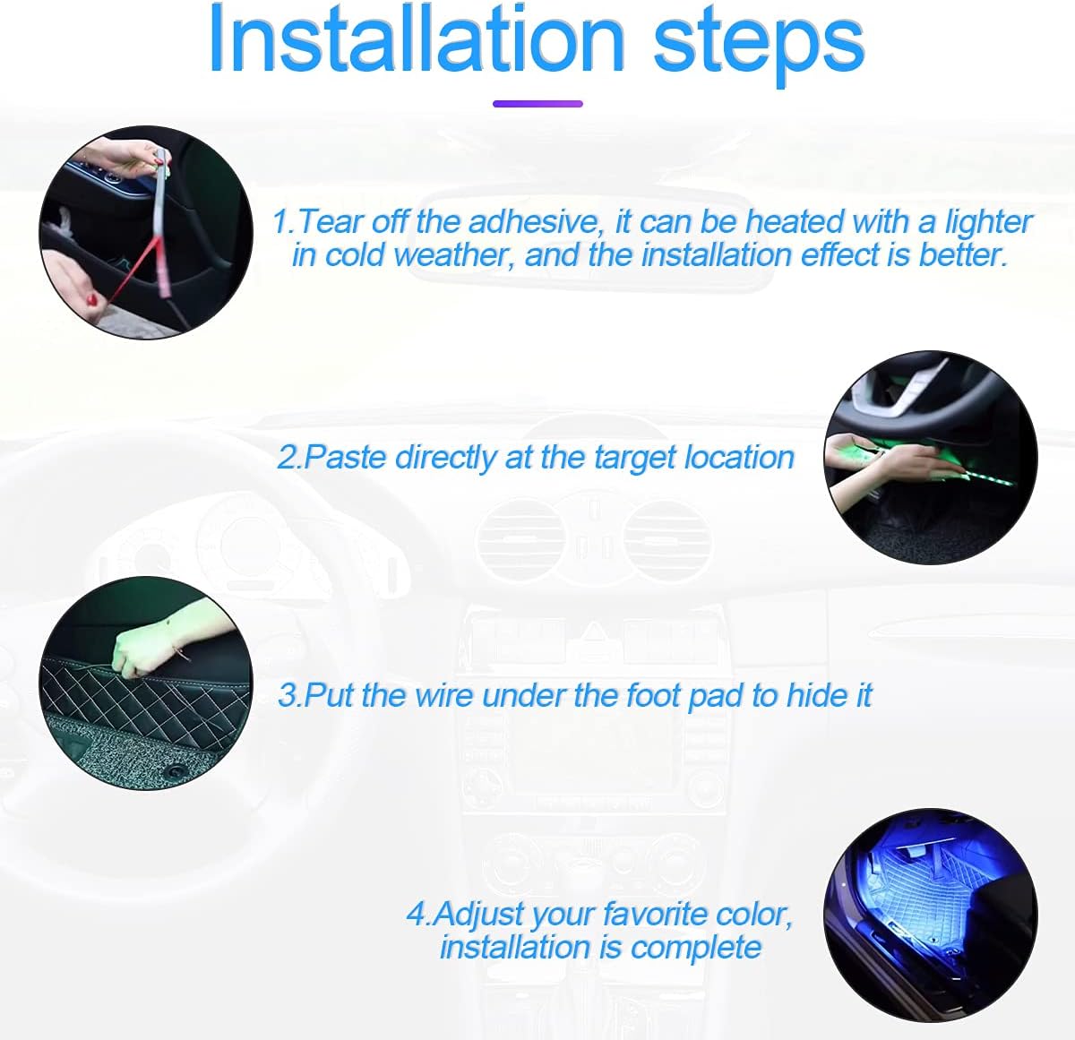 Car LED Strip Lights, Multicolor Music Lights with Infrared Wireless Remote Control and Sound Sensor, DC 12V Underdash Lighting Kit, Car Interior Atmosphere Decoration Lights : Automotive