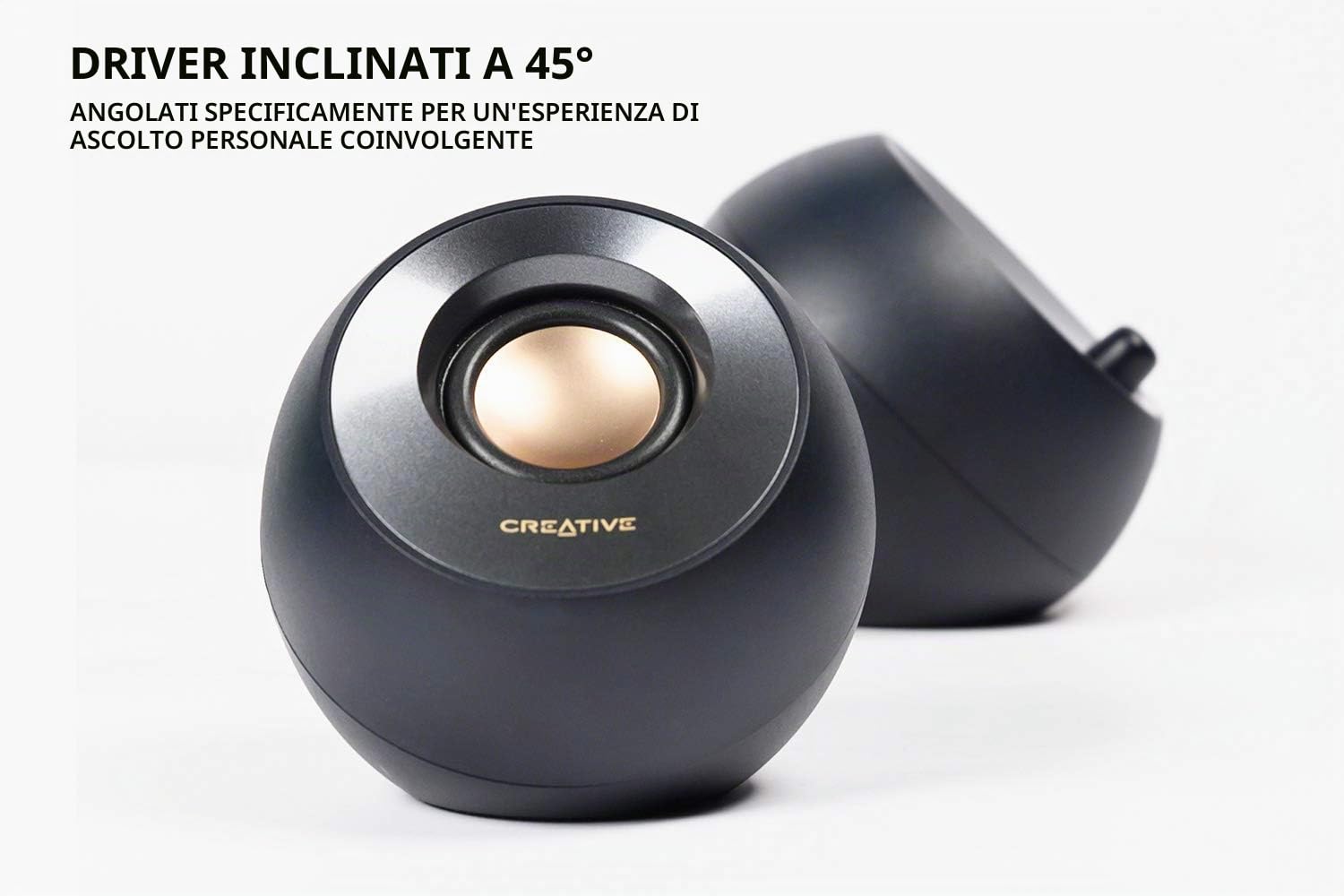 Creative - Pebble V2, Altoparlanti da scrivania con alimentazione USB-C 2.0, ingresso AUX da 3,5 mm, fino a 8 W di potenza RMS per computer, adattatore tipo A incluso e cavo esteso (nero)