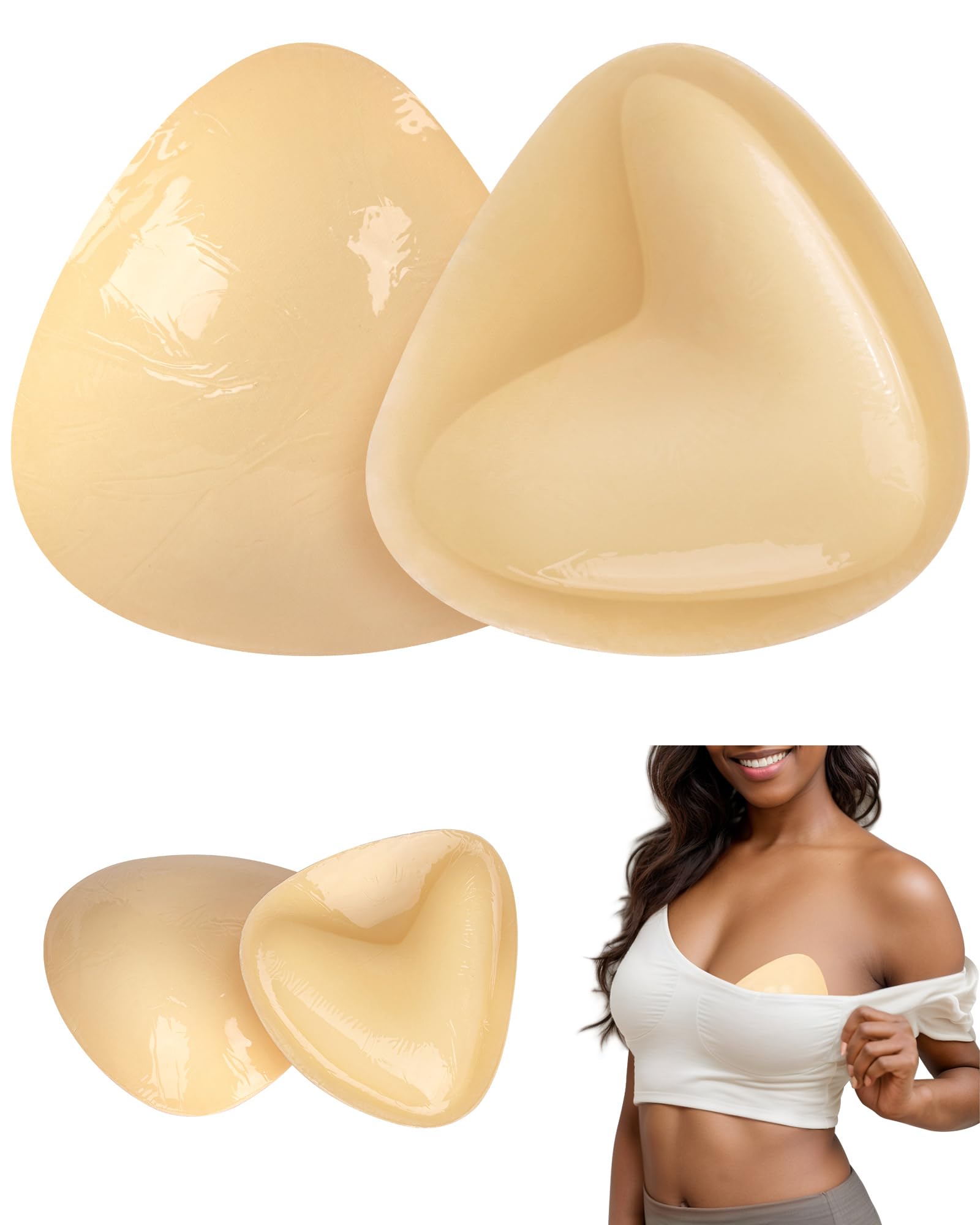 Sticky Bra Push Up Inserts, Double Sided Adhesive Breast Enhancer Pads for Bathing Suit Sports Bra, Beige, 1