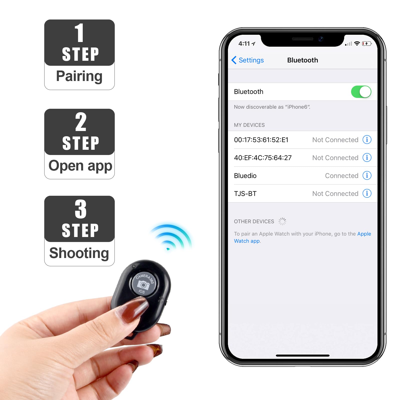 Telecomando Bluetooth Per Scatto Remoto, Compatibile Con IPhone E Android, Con Zoom E Messa A Fuoco, Ricaricabile, Portata 15 Metri, Leggero 18g, Per Selfie E Vlog