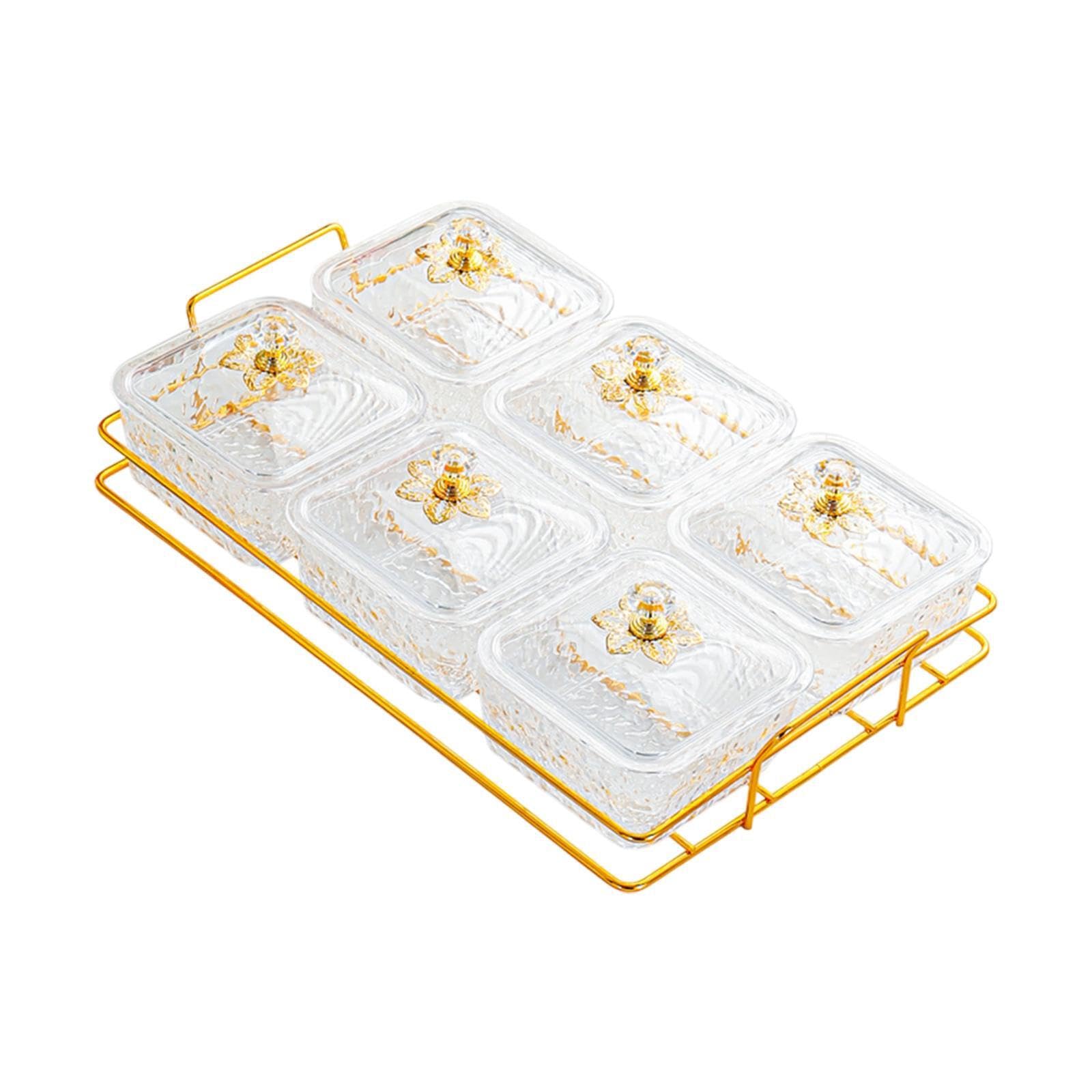 KIXZSAZ Dried Fruit Tray With Lid Storage Solutions Keeps Snacks Dried Fruits Fresh During Family Celebrations Candy Nut Serving Container Appetizer Tray, Clear, 6 Grid