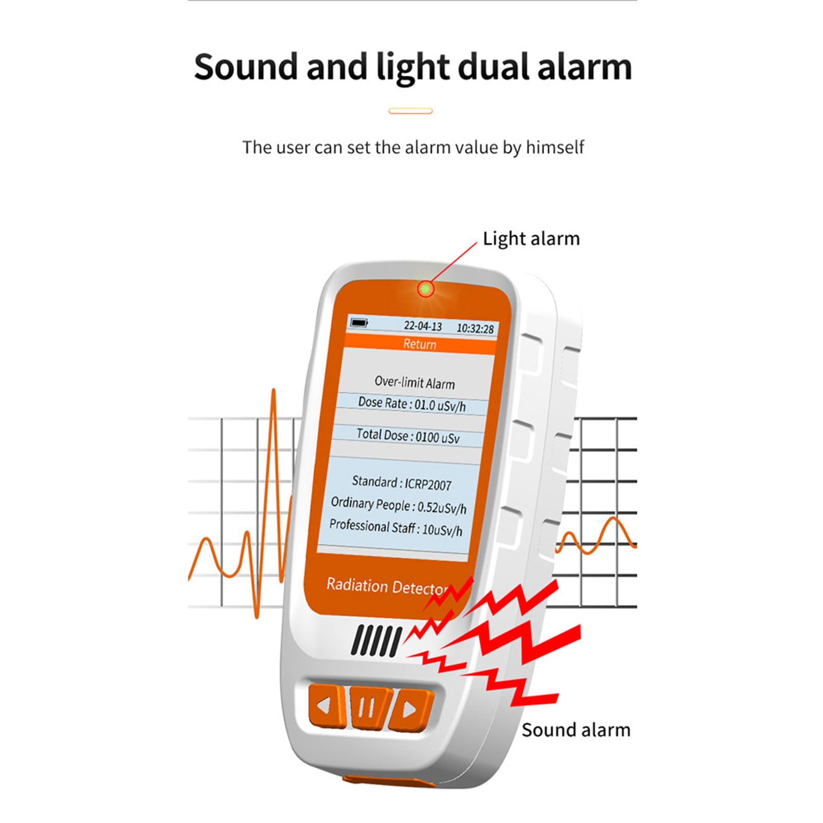 JITEM Geiger Contador Detector de radiación nuclear Dosímetro de radiación personal con alarma de luz de sonido portátil de alta precisión Beta Gamma Radiación Monitor Medidor