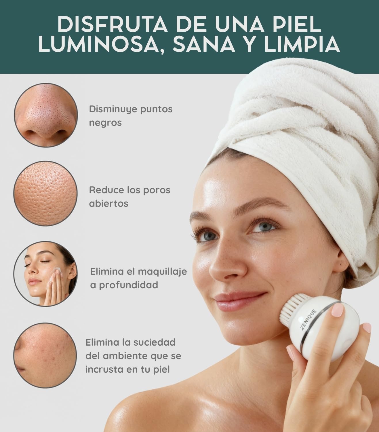 Cepillo facial eléctrico 3 niveles de intensidad 3 cabezales intercambiables Carga inalámbrica rápida Vibración de alta frecuencia IPX6 Minimiza poros Puntos negros Masaje relajante Piel