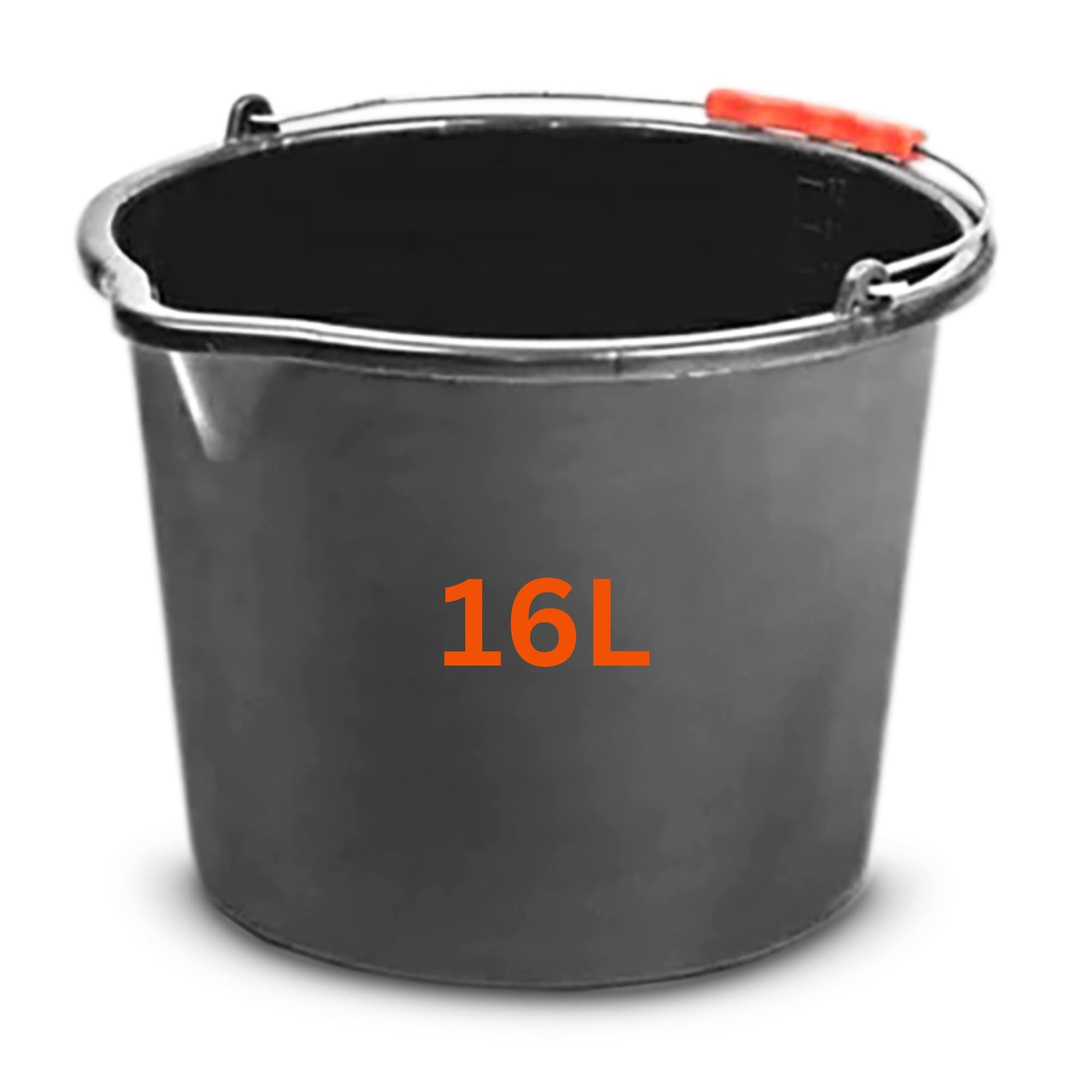 MYPURECORE Large 16L (4.2 Gallon) Black Plastic Buckets with Handles - Sturdy Multipurpose Containers with Measuring Scale - Ideal for Builders, Car Washes, Bathroom, Home & Garden. (1)
