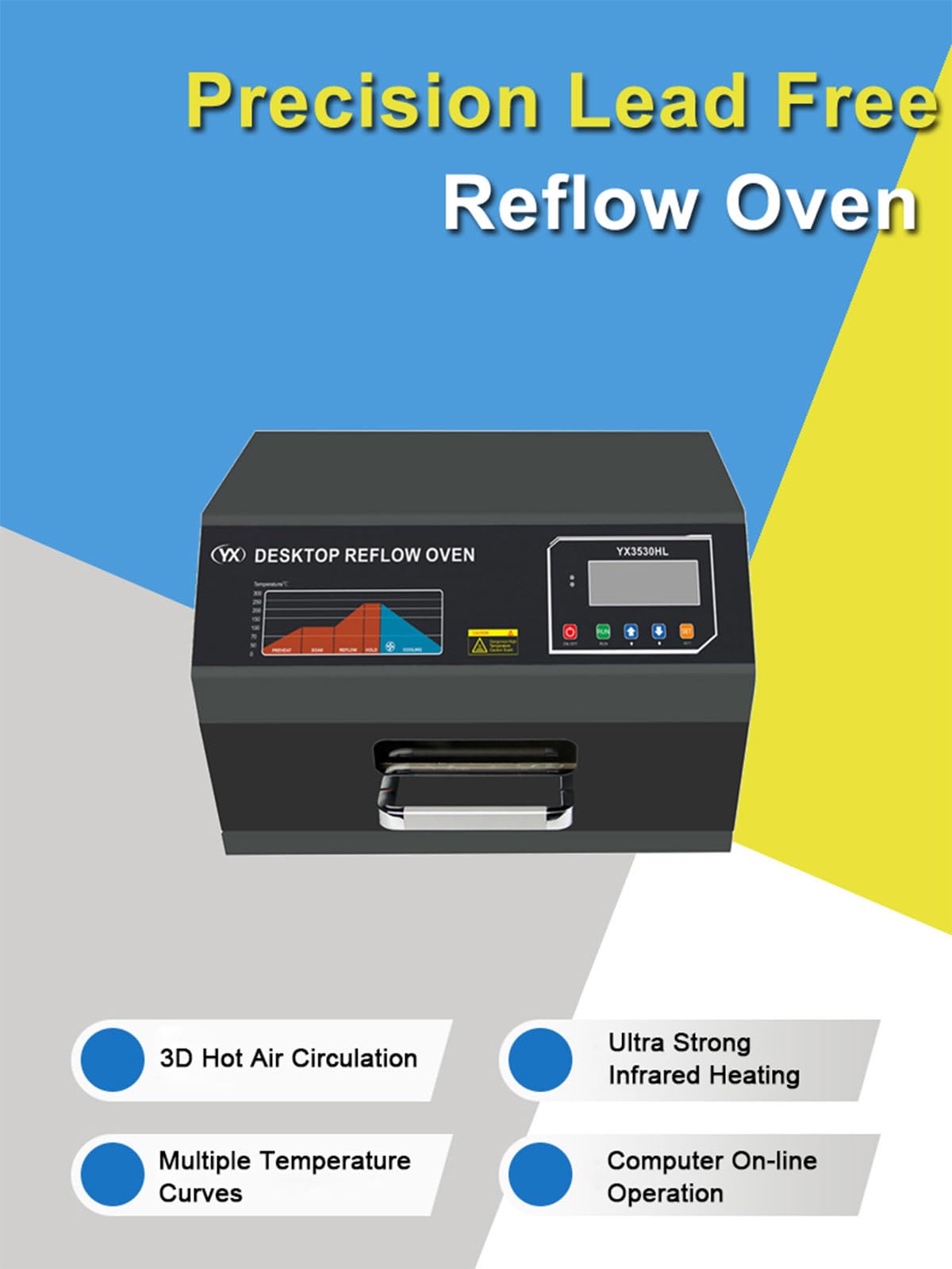 Horno de reflujo sin plomo de escritorio YX3530 2400W 35x30cm Smt Smd Equipo de producción de infrarrojos IC Calefacción de aire caliente PCB Benchtop Reflow Horno Soldadura