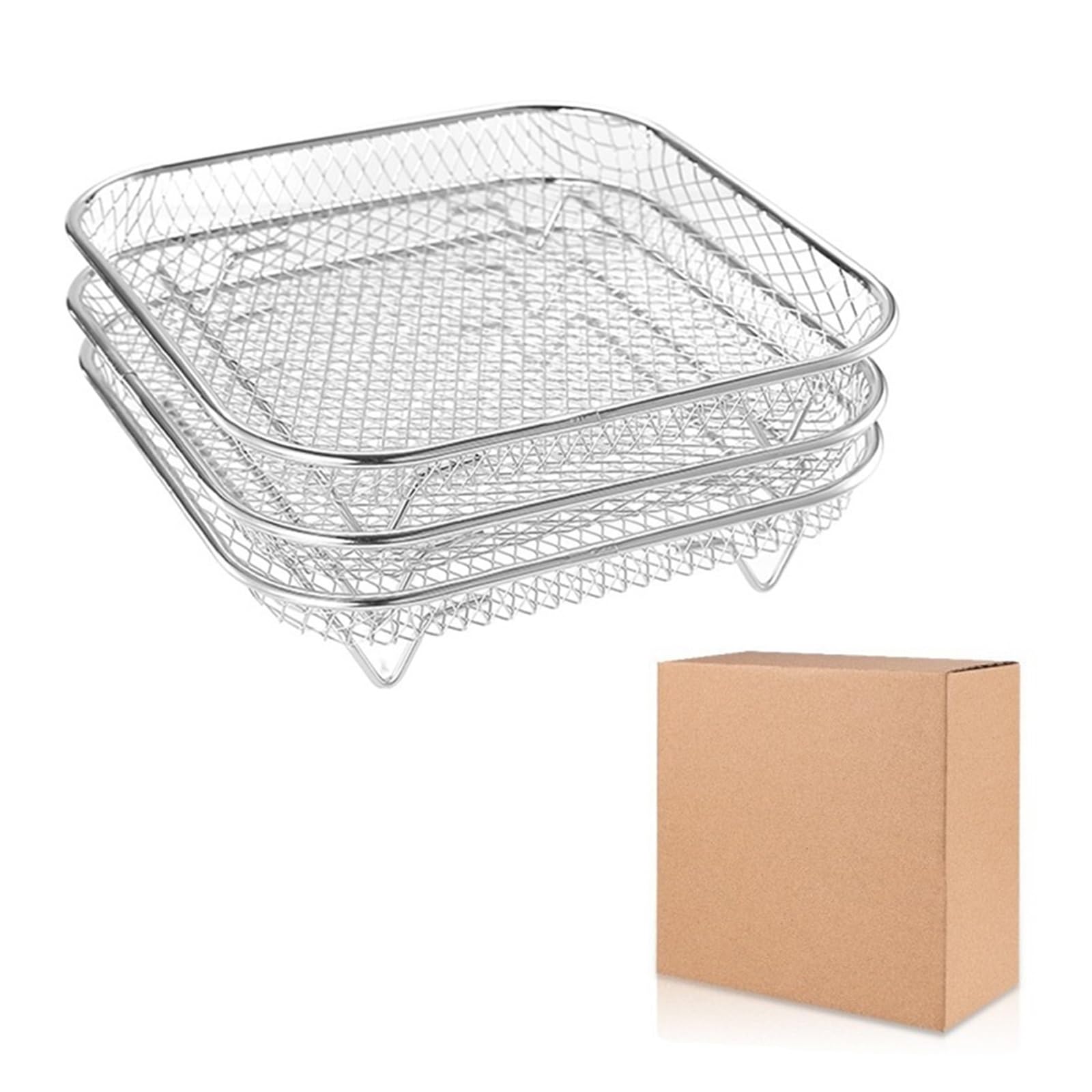 Rejilla de vapor, soporte cuadrado de acero para freidora 20x20 cm | 20 x 20 cm, plateado, soporte cuadrado de acero para barbacoa y filtro de aceite(A SET)