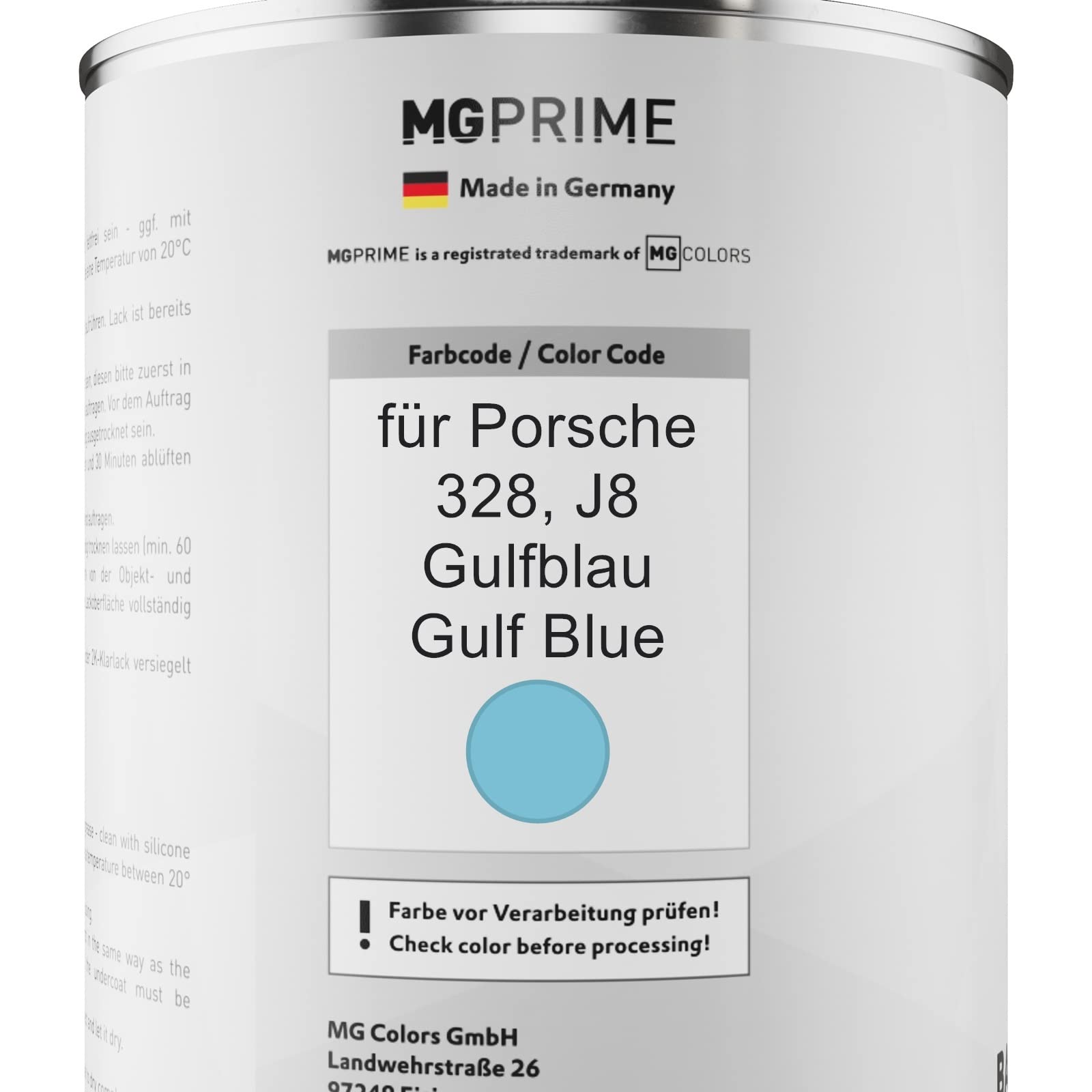 MG PRIME Lakier samochodowy Zestaw puszek dla Porsche 328 / J8 Gulfblau/Gulf Blue Lakier bazowy 2K Utwardzacz do lakieru bezbarwnego gotowy do natrysku 2,5L