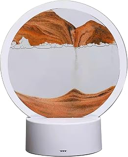 Moving Sand Art Picture Decor, 3D Deep Sea Sandscape Liquid Motion, Round Glass Frame Display Flowing Sand Relaxing Gift for Kids Adults Home Office Work Desktop Decoration Toy (Yellow)
