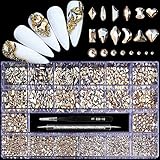 Yzzseven 12 Styles of 600 Champagne Diamonds + 2500 Flat Rhinestones Mix 20 Styles Flatback Rhinestone Crystals 3D Decorations Flat Back Stones Gems Set +Tweezers + Drill Pen