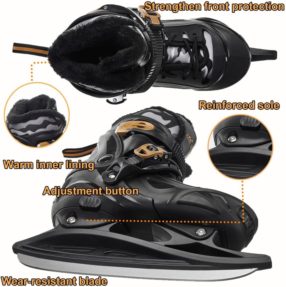 Ice Hockey Skates with Comfortable Padding & Breathable Lining, Fashion Camouflage Pattern Ice Skates for Children, Men, and Women, Adjustable Sizes US 10C-10