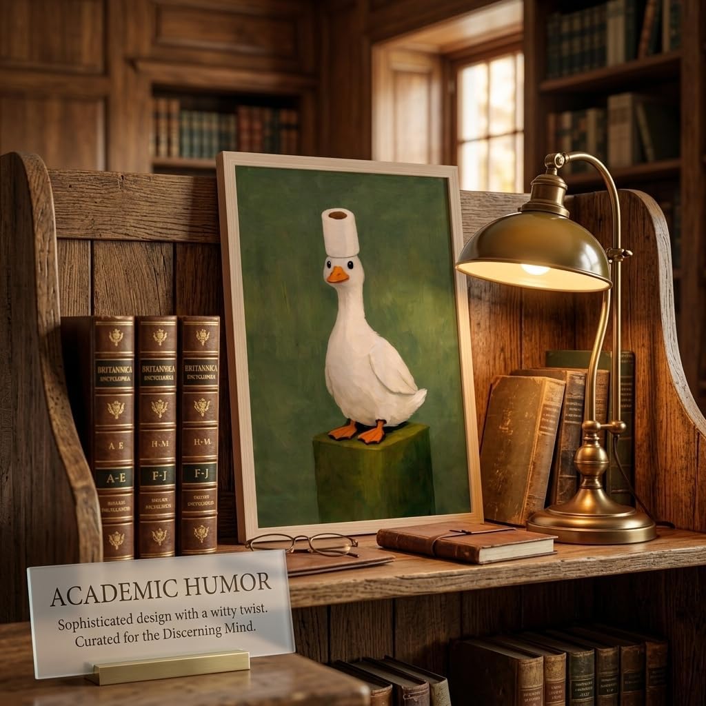 Framed Duck Bathroom Wall Art, Whimsical Duck Funny Kids Bathroom Wall Decor, Cute Animal Canvas Print Poster, Vintage Farmhouse Toilet Picture Wall Decor for Bathroom Kids Room 16x24 Inches