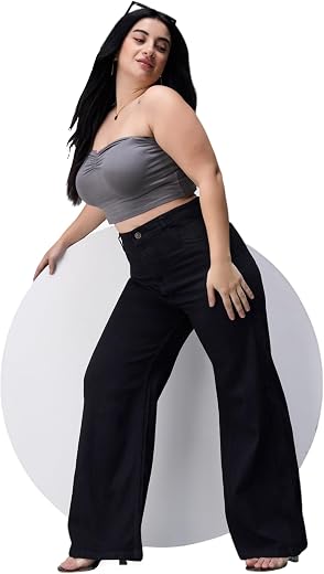Miss Chase A+ Women's Wide Leg High Rise Regular Length Stretchable Denim Jeans