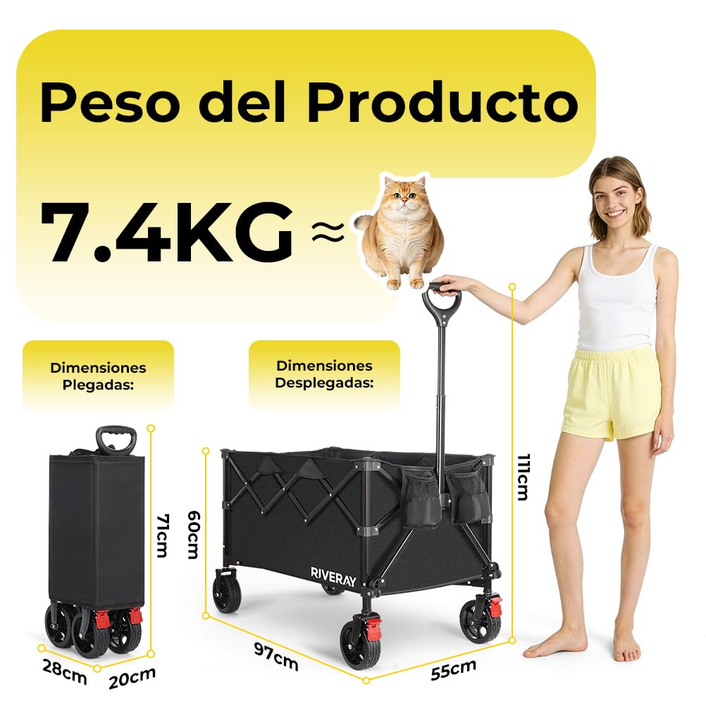 Carro Playa Ruedas Grandes con Frenos 300L/230KG, Carro Transporte Plegable para Playa,Camping o Jardin, con Ruedas Todoterreno y Asa Ajustable