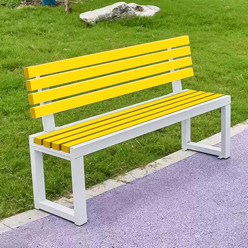 Banc de jardin résistant blanc et jaune 40x100 cm avec dossier - 2