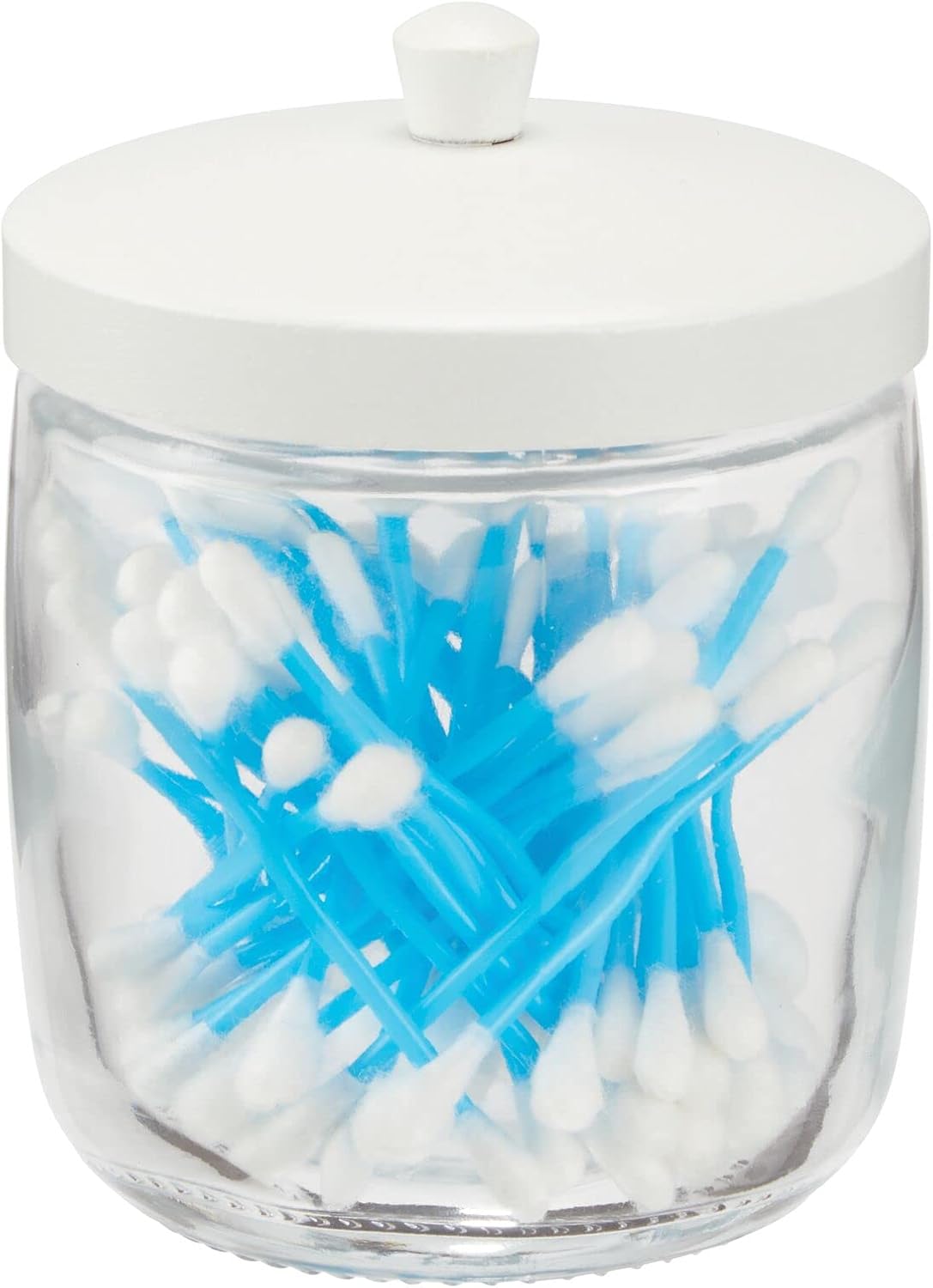 mDesign Small Apothecary Organizer Canister Jars - Glass Containers with Bamboo Lid for Bathroom, Organization Holder for Vanity, Counter, Brock Collection - Clear/White