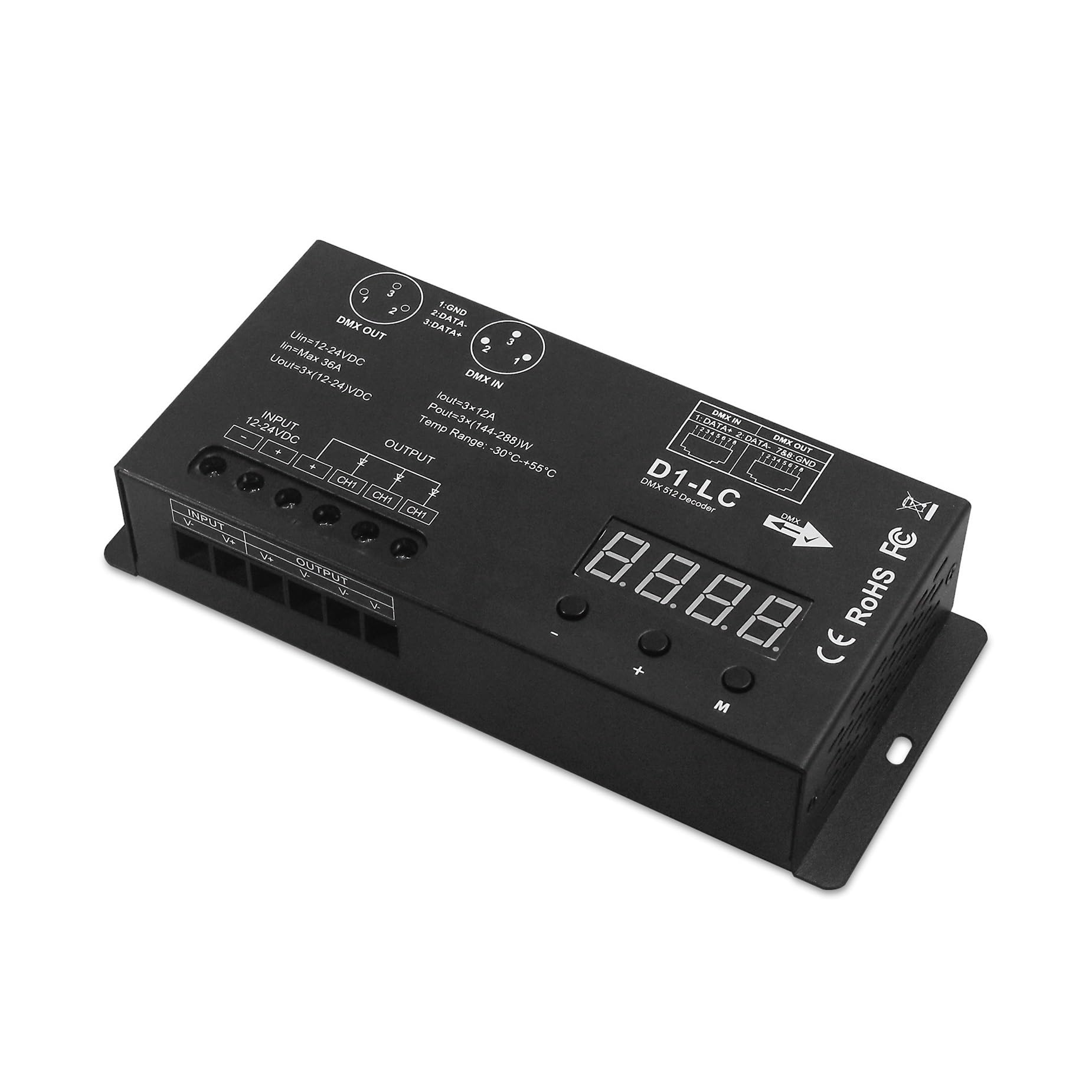 Hochleistungs-1-Kanal-DMX512-Decoder, monochromes Lichtstreifen-Display, DMX512-Controller, Bühnenlichttechnik, LED-Dimmer