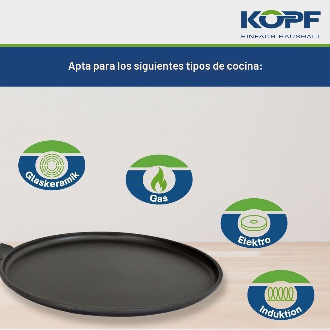 Kopf sartén para crepes Marra (aluminio fundido, 28 cm, revestimiento ILAG, inducción) incl. esparcidor de masa