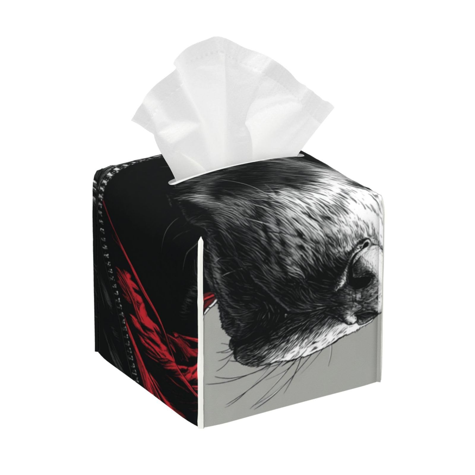 Cute Dog in Leather Jacket Tissue Box Cover Square Pu Leather Waterproof Tissue Box Holder for Car Bathroom Bedroom Office Tabletop Decor