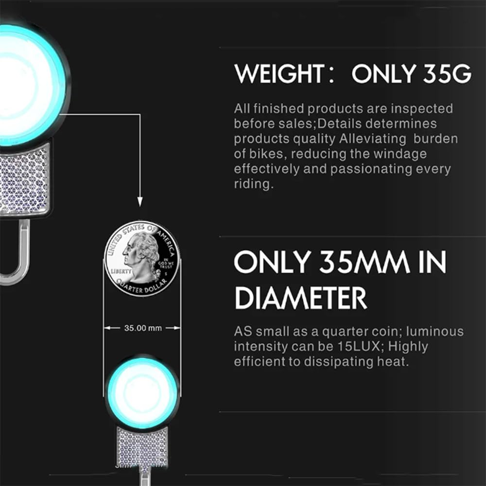 Phare de vélo étanche 15 lux, Lampe LED pour Guidon, feu de sécurité Avant et arrière.