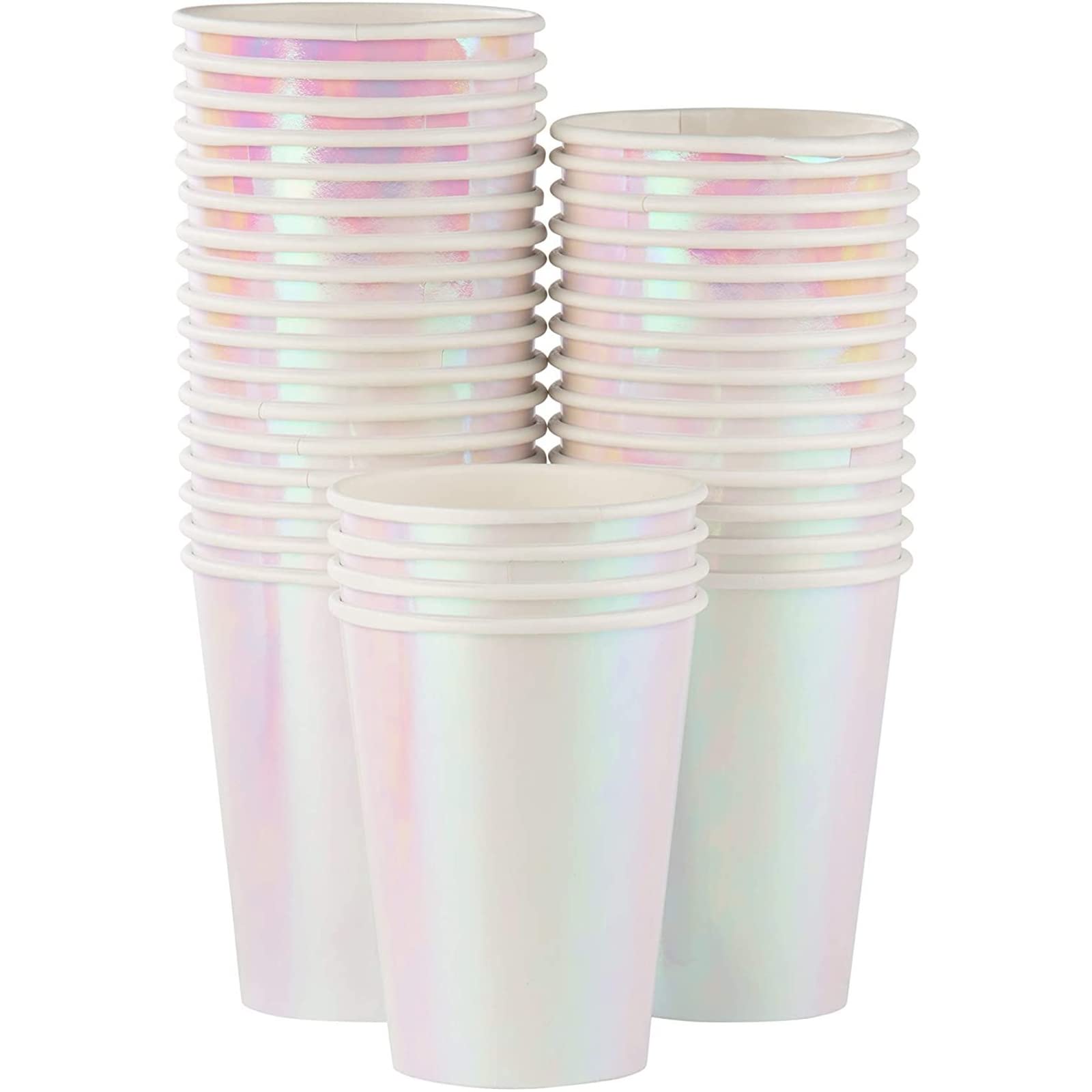 Juvale Mermaid Cups - 36 Count, 12 Oz - Iridescent Foil Paper Cups Compostable for Party Supplies, Baby Showers, Pool & Luau Parties, Picnics