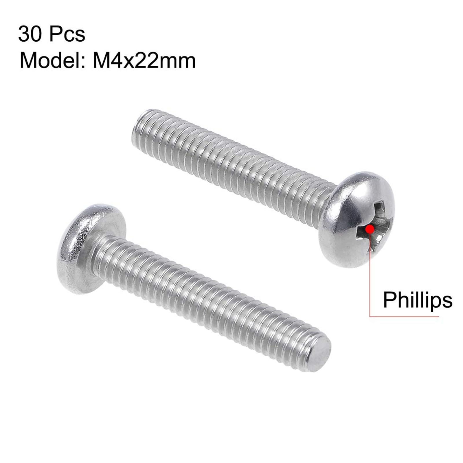 MACHSWON M4x22mm Machine Screws Pan Phillips Cross Head Screw 304 Stainless Steel Round Head Cross Screw Fasteners Bolts 30Pcs - Image 2