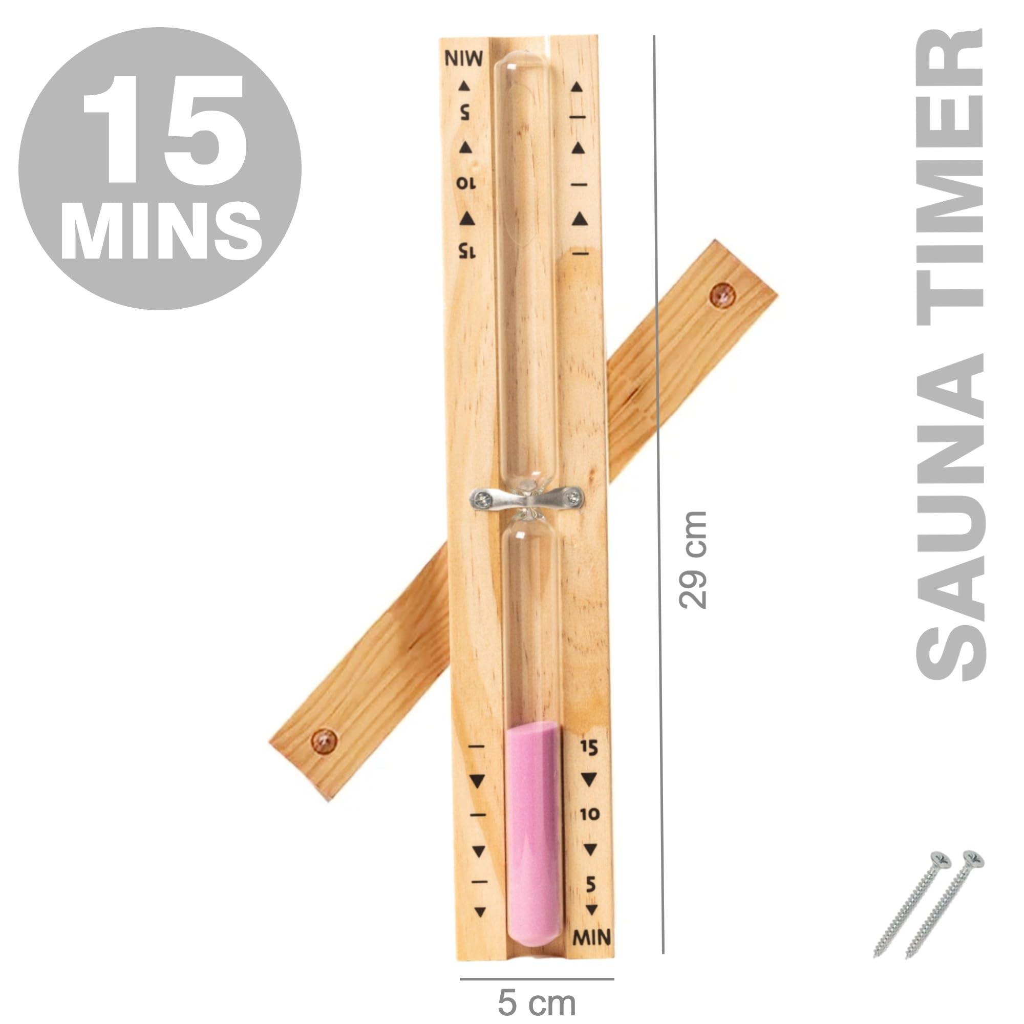 Sablier de sauna en bois de 15 minutes – Horloge murale rotative résistante à la chaleur (rose)