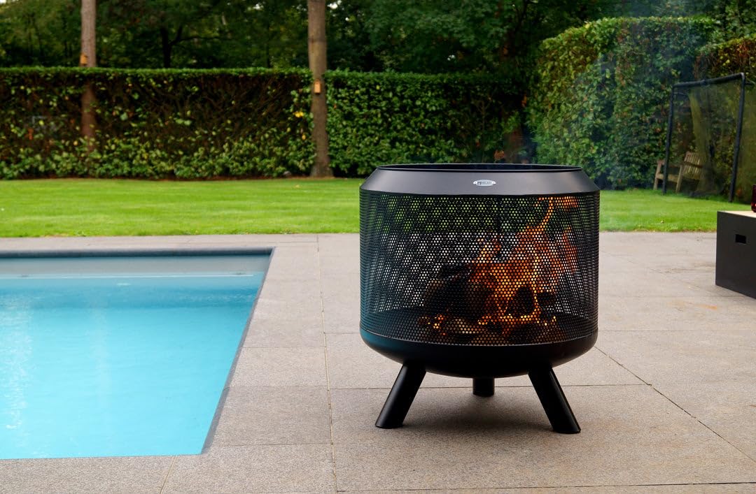 Feuertrommel mit Grill - Feuerkorb mit Grill – Feuerstelle mit Beinen für den Garten, inkl. Grillrost – 50x50x60 cm