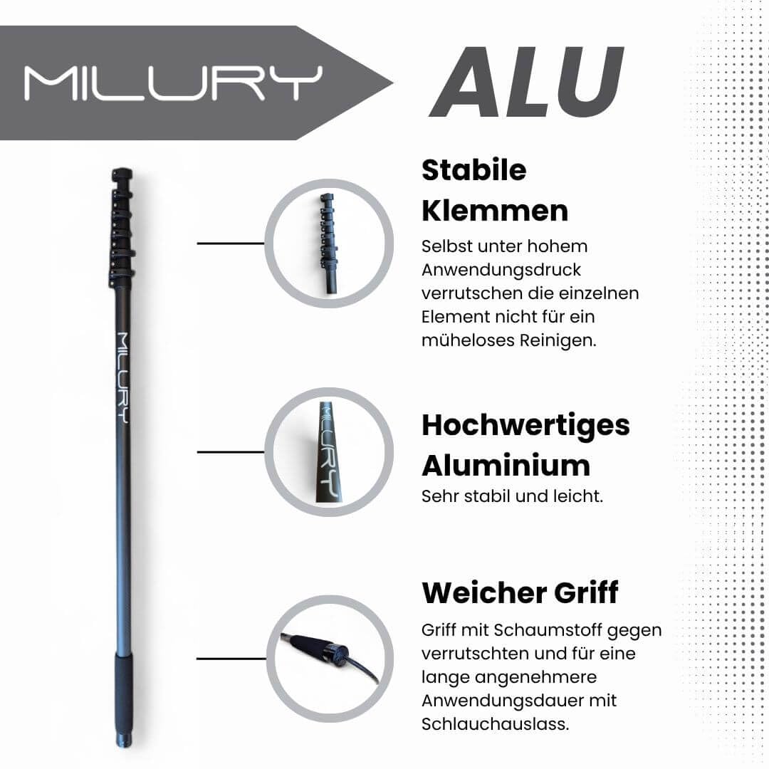 ALU Aluminium-Teleskopstange – Robuste Profi-Teleskopstange für Glas-, Solar- und Fassadenreinigung aus leichtem Aluminium, inklusive passender Reinigungsbürste (5,8 Meter)