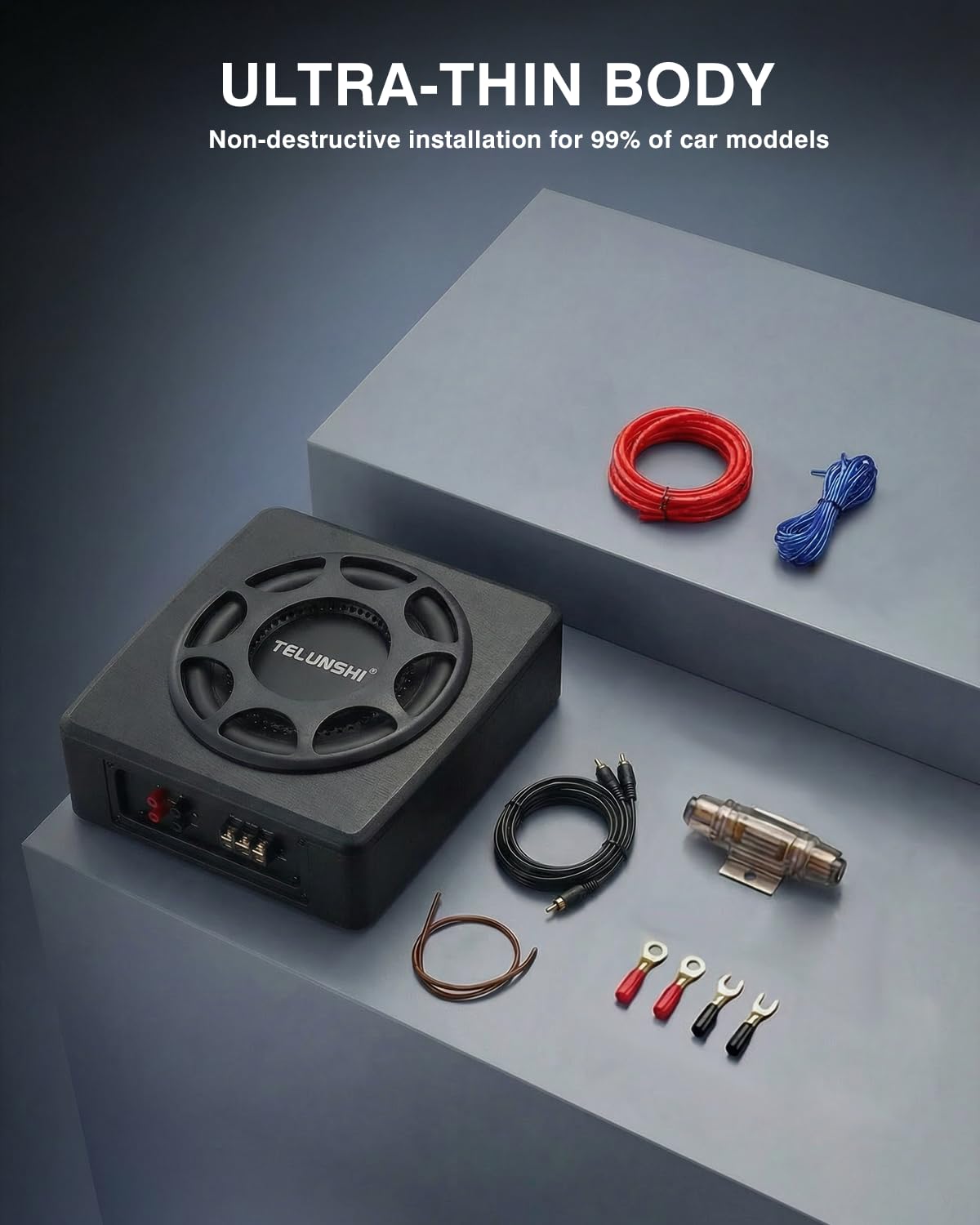 Subwoofer attivo 8 pollici 1000W Salvaspazio per Auto | Struttura compatta salvaspazio 8 pollici 1000W Bassi profondi, ingombro ridotto per Auto Musica e guida