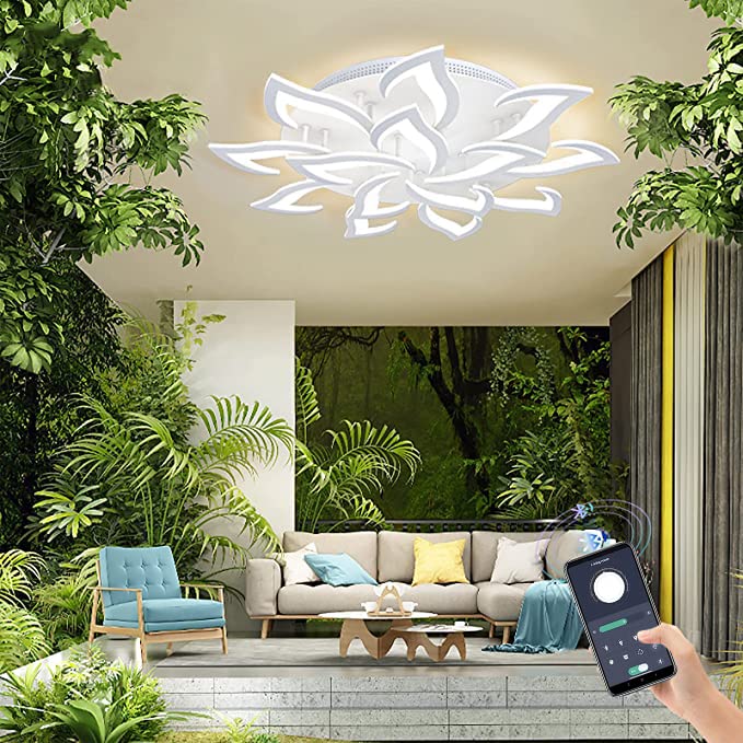 AHAWILL Ceiling Light Dimmable Modern Embedded LED Chandelier Metal Acrylic Petal Ceiling Ceiling Light, Suitable for Living Rooms, Bedrooms, Children's Rooms, Etc.36.2?/85w/14 Heads……