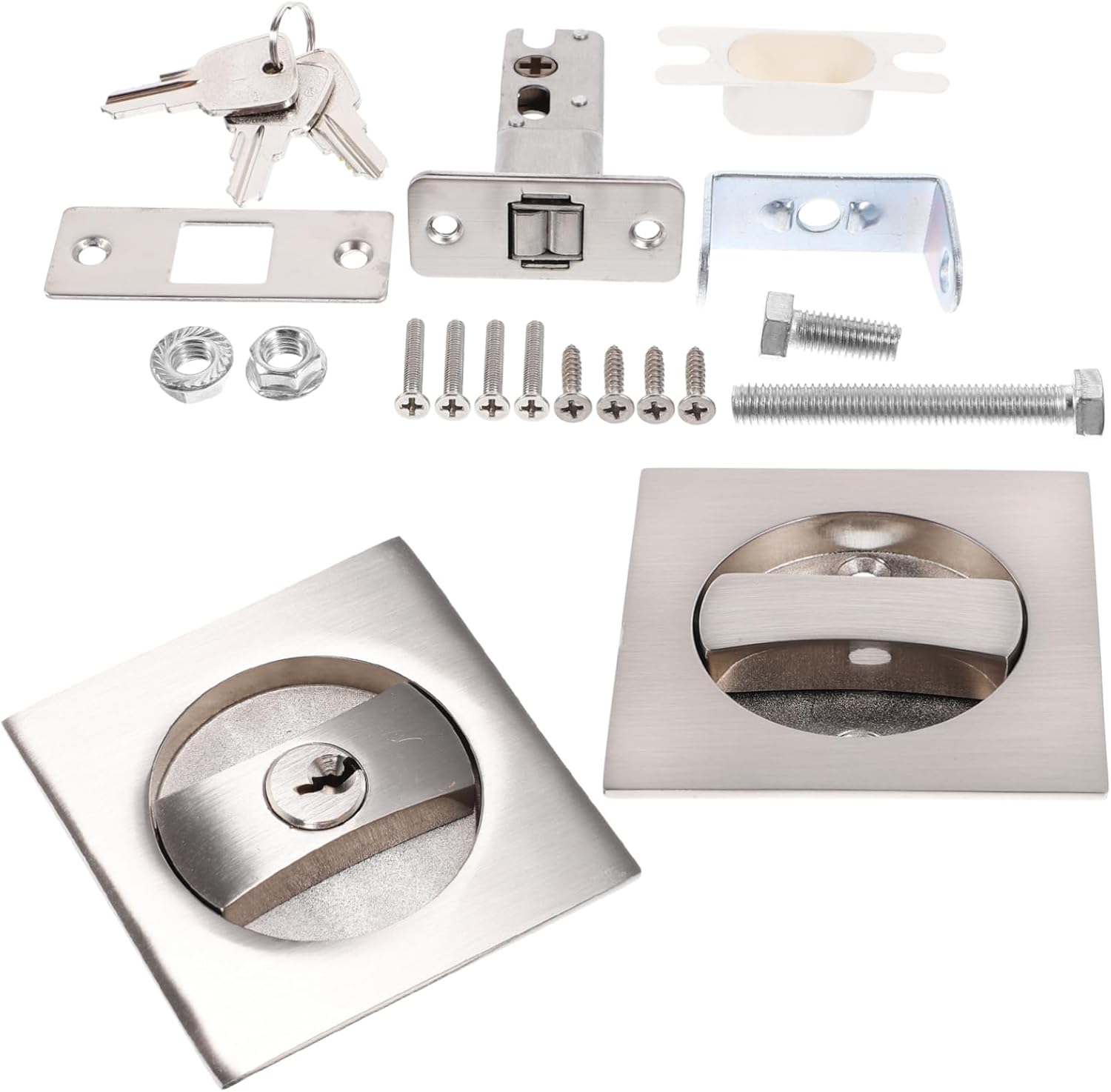 Invisible Pocket Door Lock with Key Durable Metal Hardware for Privacy for Bedrooms and Bathrooms Easy to Install and Operate Sleek Modern Design with Brushed Finish