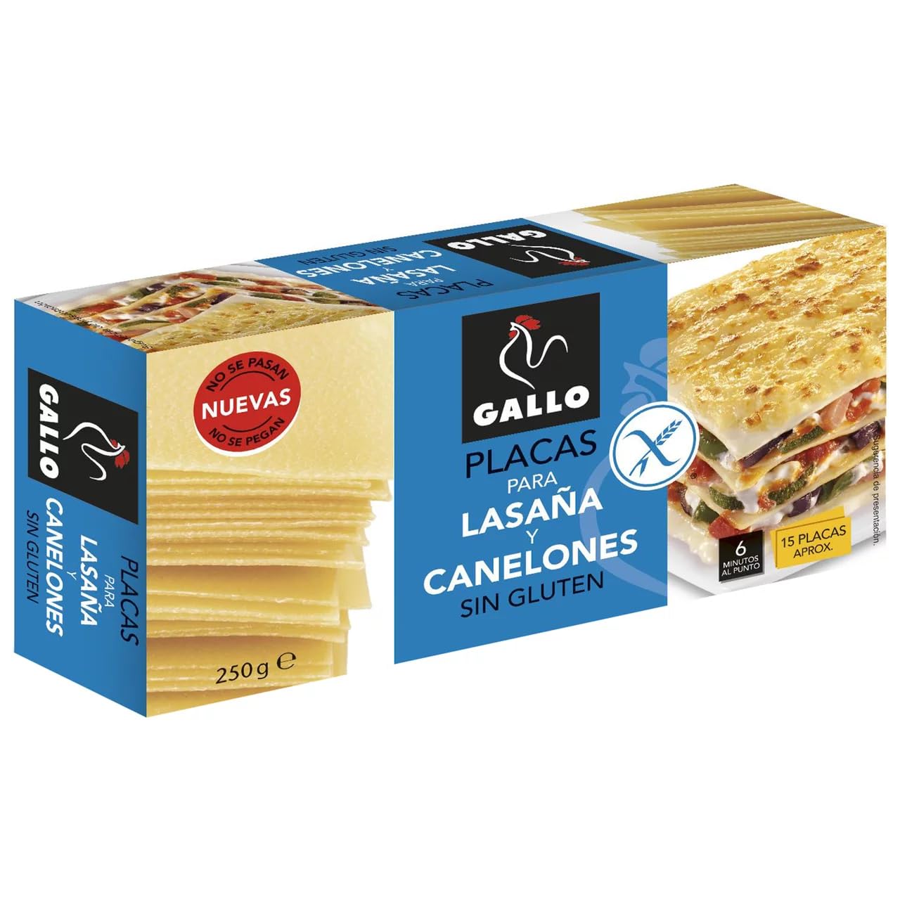 GALLO Láminas de lasaña y canelones sin gluten, GALLO, 250 g, paquete de 4 unidades