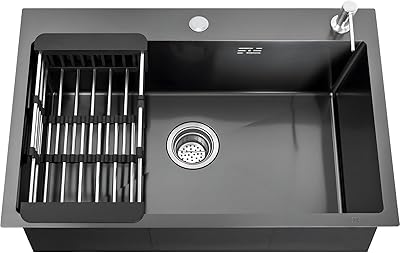 Lavello Cucina Nero Lonheo 68x45cm - Acciaio Inox XL Con Dispenser E Scolapiatti