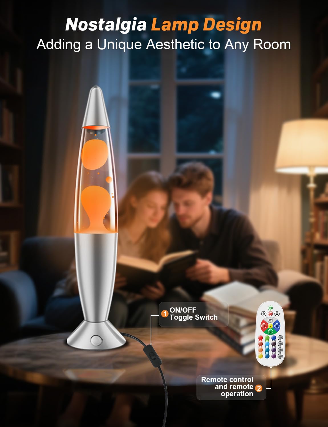 AONESY Lavalampe Kinder mit 17 Farbwechsel: Lavalampe Groß für Stressbewältigung und Entspannung | Große Lavalampen Schwarz Gold | Dimmbar Glitzer Lampe für Kinder Erwachsene | 40cm Weiß