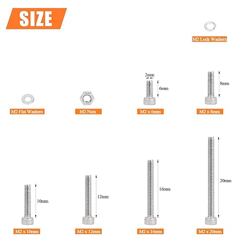 Miniatura 10 de 420 piezas M2.0.197 x 0.157 in 0.236 in 0.315 in 0.394 in 0.472 in 0.630 in 0.787 in 0.984 in, tornillos de cabeza hueca hexagonal, tornillos,