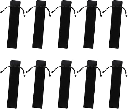 Tupalizy 6.9x1.4 Inches Black Velvet Drawstring Pen Pouch Bag Single Suede Pen Sleeve Holder Small Case Pencil Pouch for Protecting Gifting Storing Wood Pen Diamond Painting Pen Office School,10PCS
