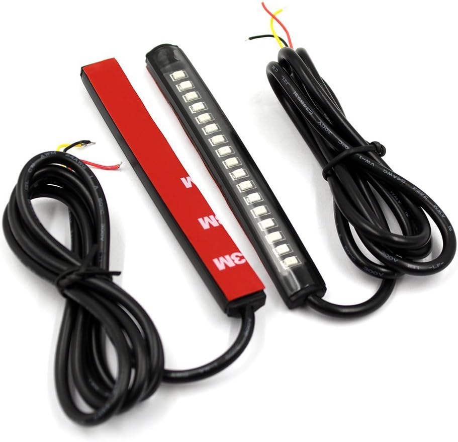 FXC 2x Universal Flexible LED Turn Signal Tail Brake License Plate Light Integrated for Motorcycle Bike ATV Car RV SUV, Brake/Running Tail Light(2Pack) (Amber Red)