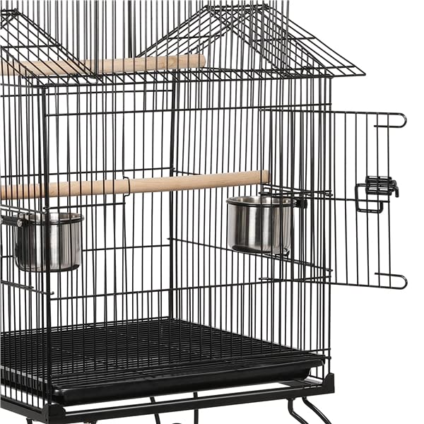 Abician Cage Oiseaux sur Pied avec Toiture Triple-A Cage sur roulettes avec Support Détachable 59 x 59 x 139,5 cm