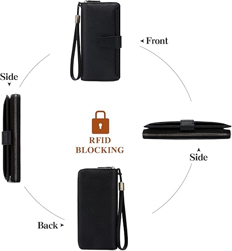 Miniatura 6 de GOIACII Cartera para mujer de gran capacidad con bloqueo RFID para mujer, tarjetero de embrague para teléfono, cartera larga de viaje, A03 negro,