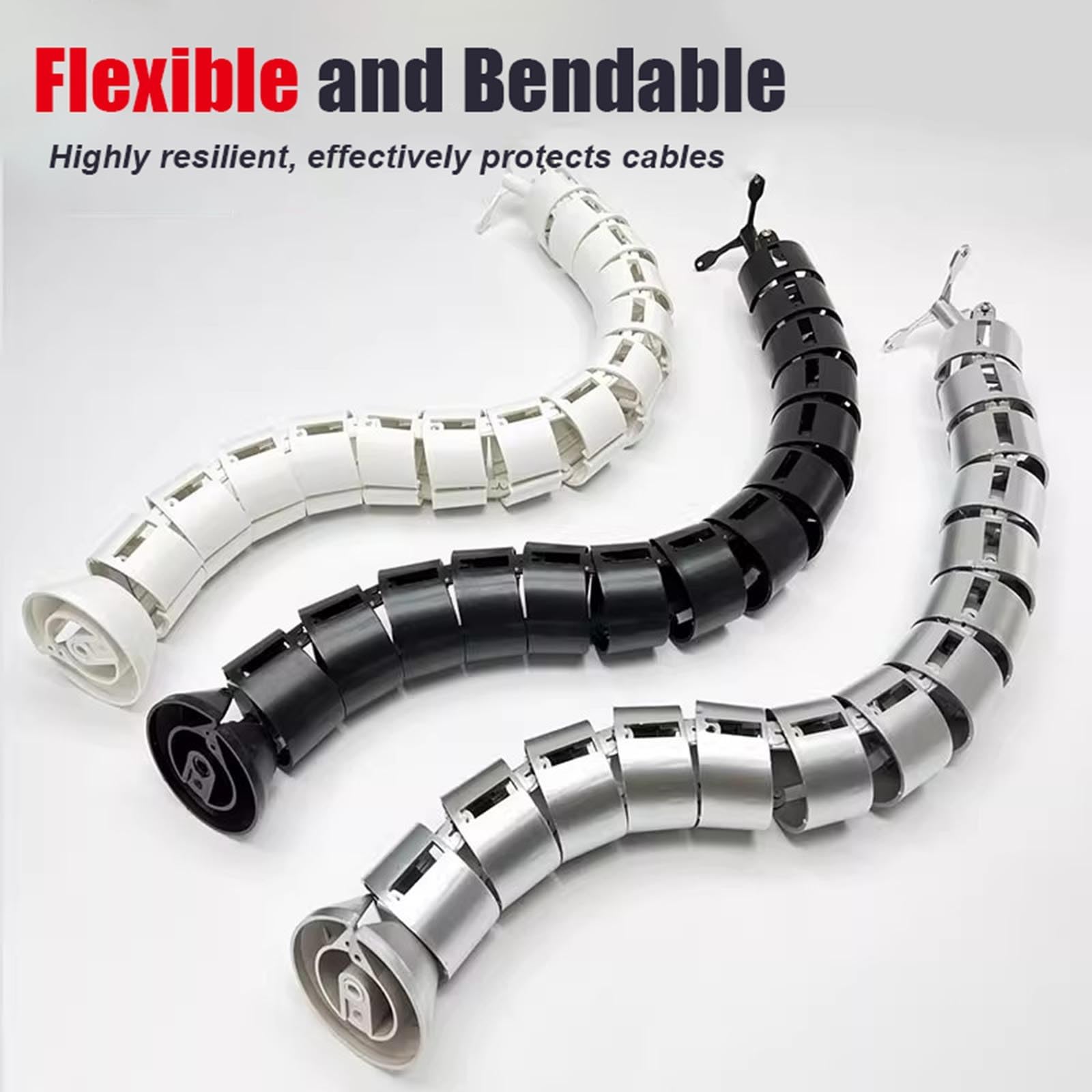 HAIXHX Passacavi Canalina portacavi Flessibile e Regolabile a Forma di Serpente, Nascondicavo Pieghevole sotto la scrivania, Organizzatore di Cavi da scrivania(White)