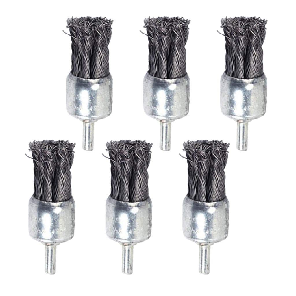Fenteer 6pcs High Performance Knotted Wire End Brush, 25mm Dia, Steel Bristles, Alloy Steel Grit, Coarse, 70mm Length