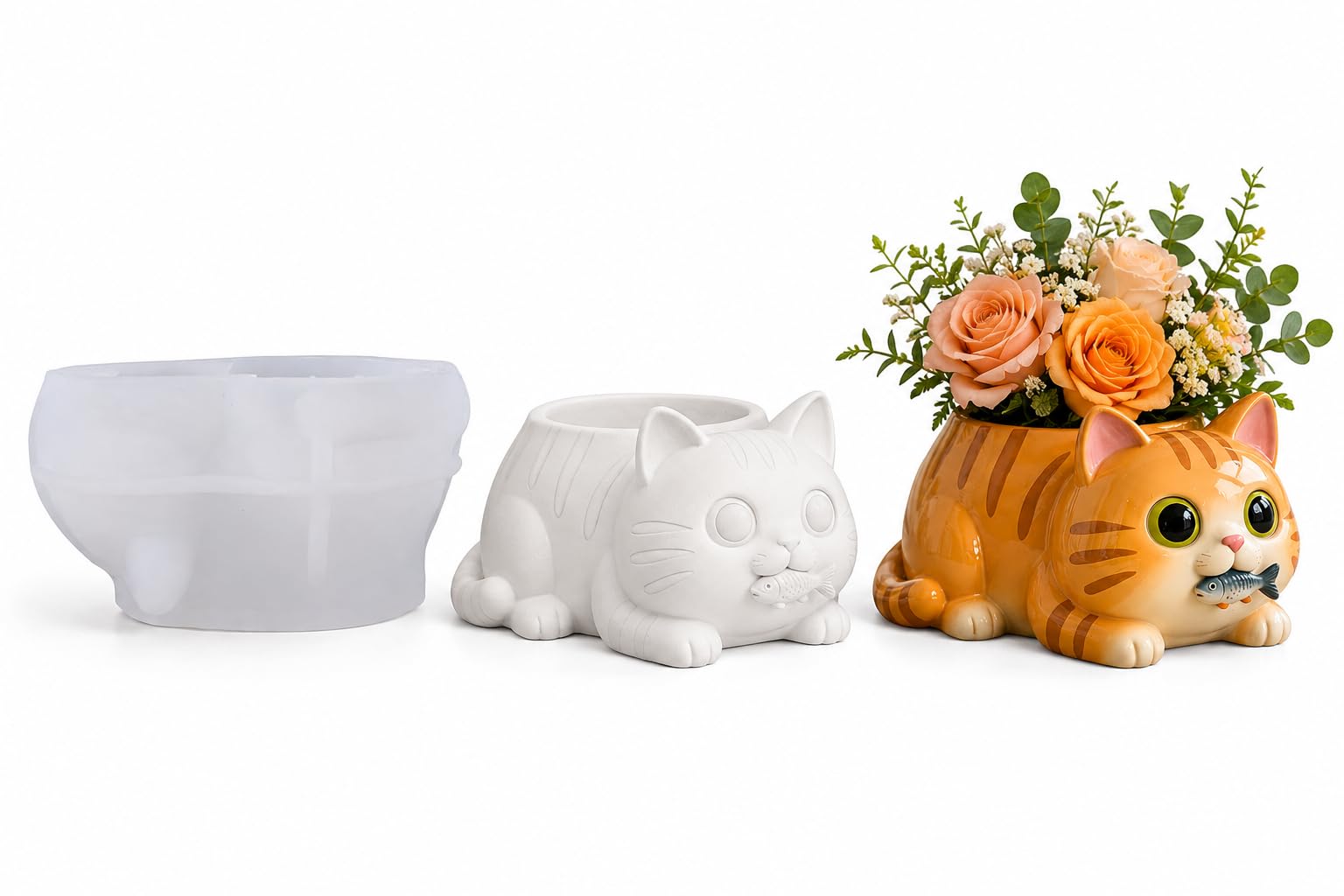 Snoogg Fishy Cat Planter Silicone Mold for Eco Resin Casting, Jesmonite, Resin Crete, Ecocrete, Concrete & Plaster, Cute Cat Succulent Pot Mold for DIY Home Decor Crafts-image-31