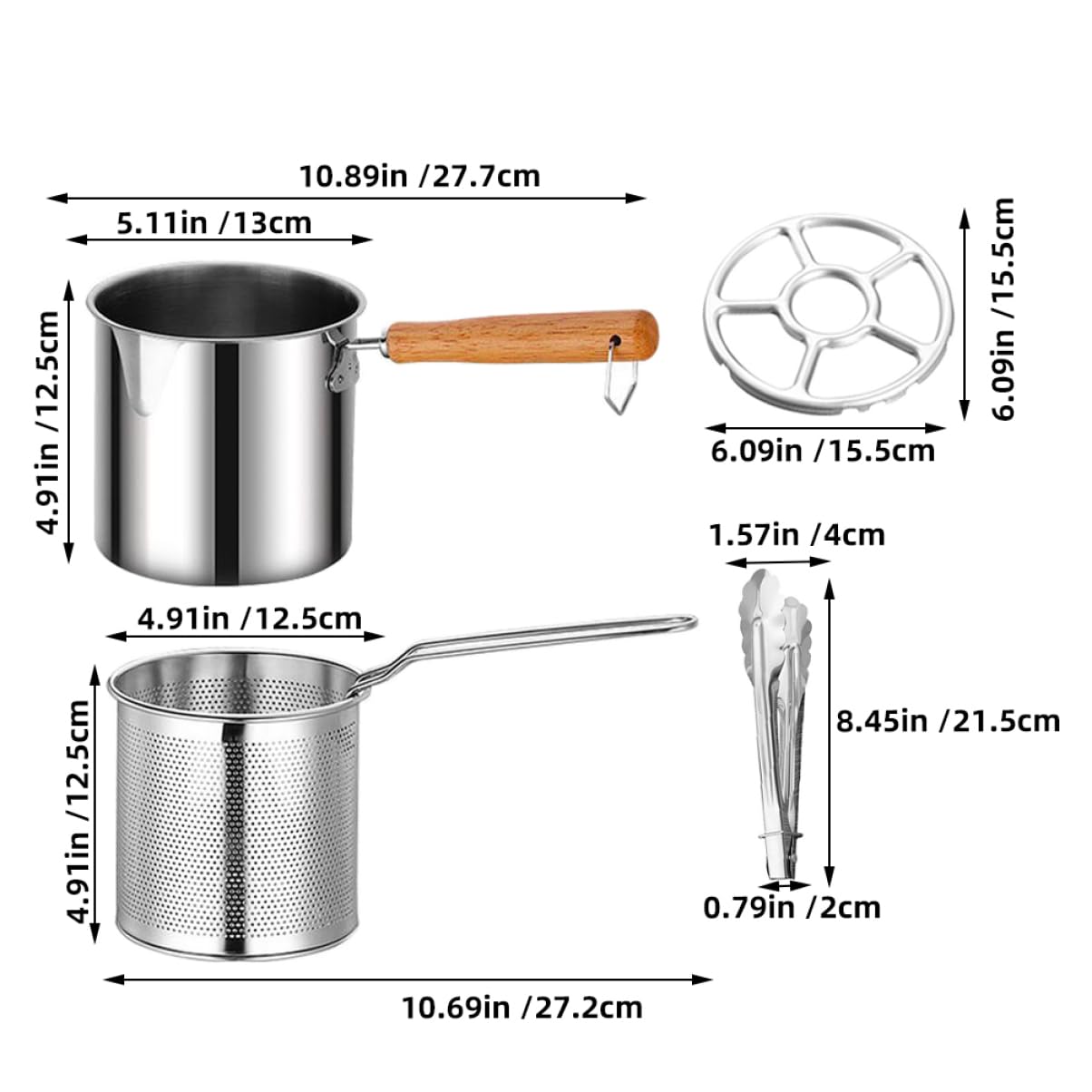 AUTSUPPL 1set Stainless Steel Deep Fryer Basket Frying Pot for Chicken Fish More Ergonomic Handle -skid Design for Home Cooking and Breakfast Preparation