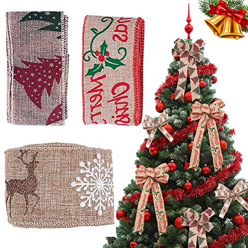 Geschenkband Juteband Weihnachten, 3Pcs Breit Leinenband Natur Schleifenband Jute Bänder Sackleinen Dekoband, Weihnachtsband Stoffband Geschenkbänder Sackleinenband für Geschenkverpackung Basteln Cover