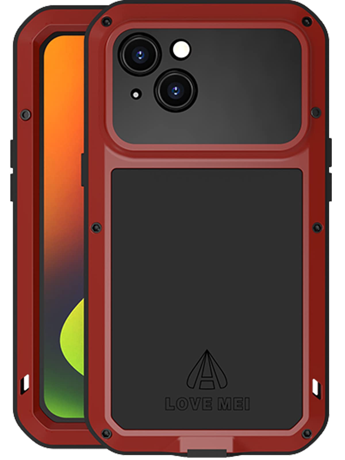 iPhone 14 5G Case,Love Mei Aluminum Metal Gorilla Glass Shockproof Military  Heavy Duty Sturdy Protector Cover Hard Case for iPhone 14 (Red)