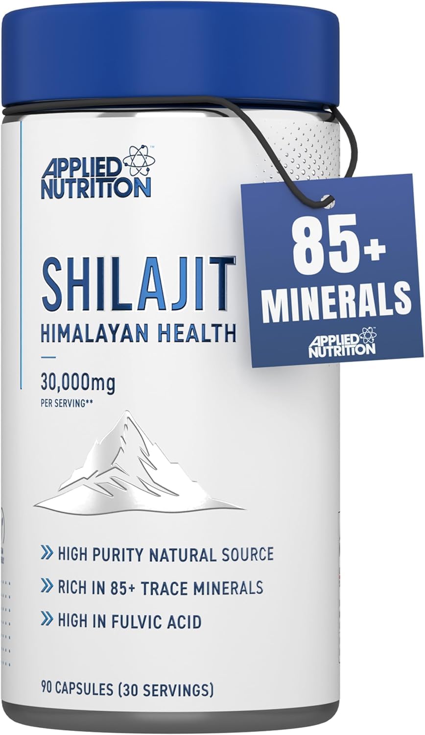 Applied Nutrition Shilajit Capsules 30,000mg – 60% Fulvic Acid (750mg 20:1 Extract) Pure Himalayan Supplement 85+ Minerals for Energy + Immunity - High Strength Antioxidant - 90 Capsules (30 Servings)