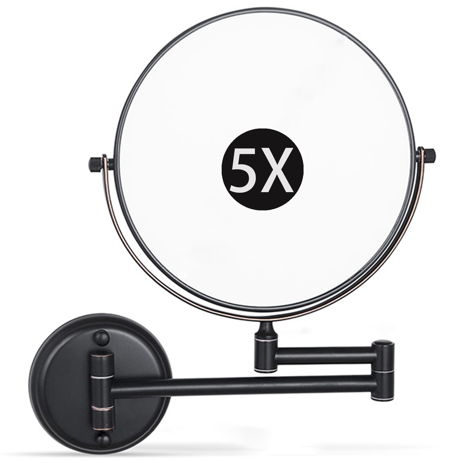 SXFSDOU 6" Wall Mounted Makeup Mirror with Magnification, Double Sided Magnifying Mirror, 360° Swivel Shaving Vanity for Bathroom,ORB,5X