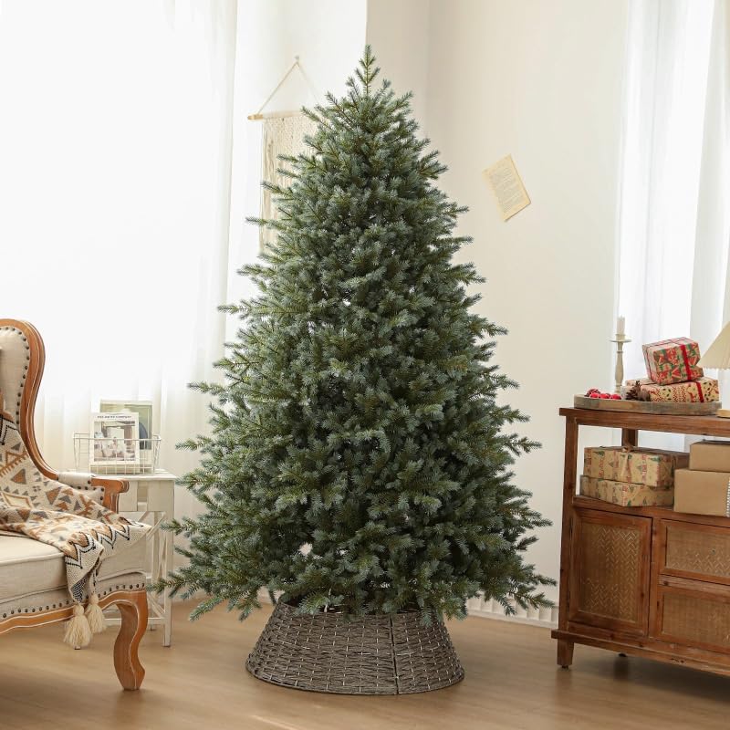 Sapin de Noël Complet avec Feuillage d'aiguilles Ultra-réaliste, Plusieurs hauteurs et illuminé, entouré d'arbres. Arbre de Noël(1.8m)
