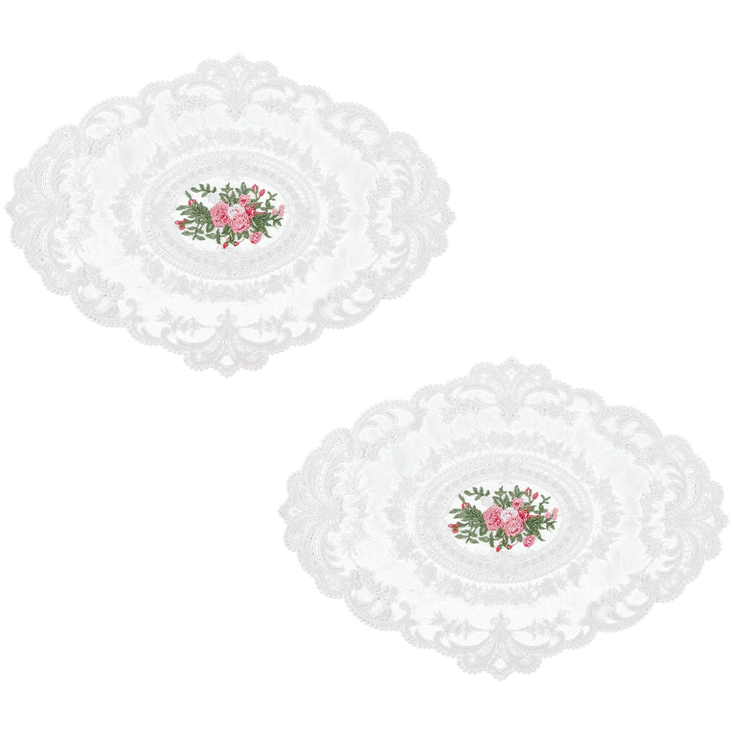 Gaomumu 2PCS White Embroidery Lace Placemats, Vintage European Style Lace Table Mats, Multipurpose Dust Cover, Decoration for Dining Tables, Coffee Table, Living Room and Photo Prop